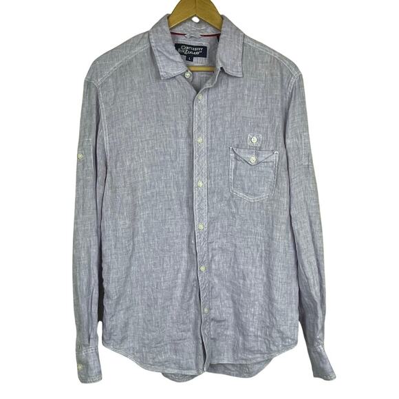 Canterbury New Zealand Linen Shirt L‎ Lavender Button-Up, Roll Tab Long Sleeves - Picture 1 of 7